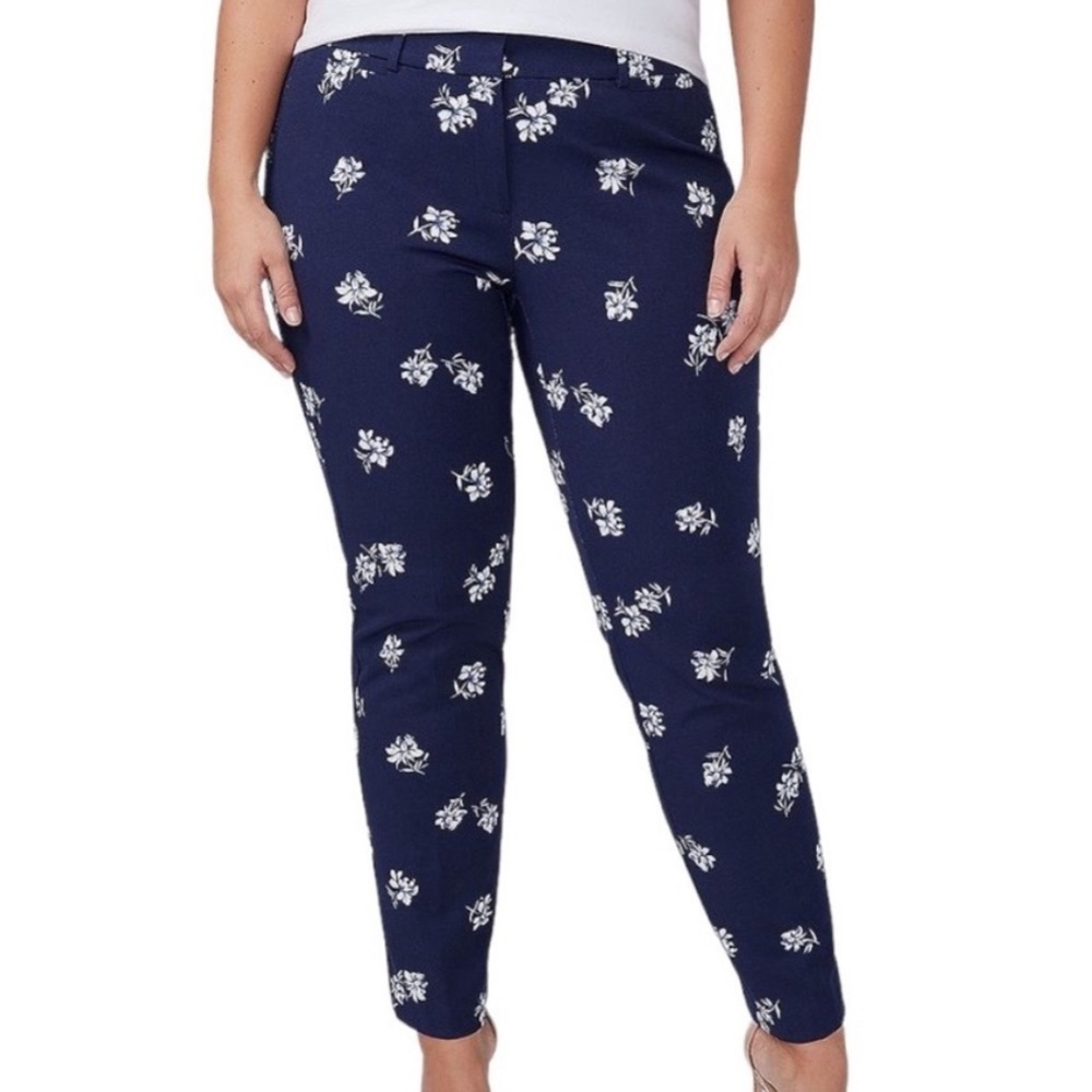 Lane Bryant The Allie Floral Skinny Ankle Pants Navy Blue Women’s 28 P NWT